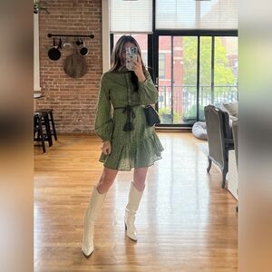 Lalibela "Embroidered Eyelet Belted Mini Dress," size XS